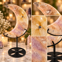 Décoration en cristal rose violet en forme de croissant de lune, sculpture de lune en pierre précieuse polie pour étagère de maison et espace de méditation