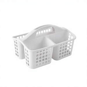 Cesta de Ducha Blanca de PP con 3 Compartimentos, Organizador de Almacenamiento Portátil para Baño con Asa - Product Image 4