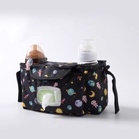 Sac organisateur de poussette pour bébé de grande capacité Porte-gobelets universels isolés Poche zippée Bandoulière antidérapante Polyester