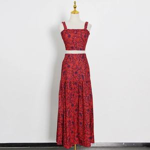 Gaun panjang wanita mode baru Atasan + rok kaki lebar Maxi pinggang tinggi dengan kemeja Floral besar penjualan laris musim panas - Product Image 3