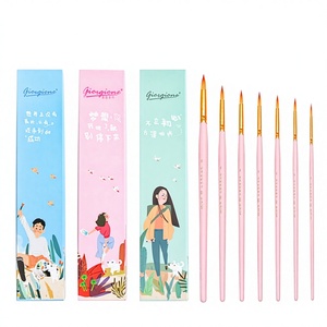 Ensemble de 7 pinceaux de peinture pour artistes Giorgione, poils ronds en nylon avec virole en aluminium jaune et manche en <span class=keywords><strong>bois</strong></span>, emballage en boîte de couleur - Product Image 4