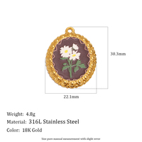 Collier Pendentif Fleur en Acier Inoxydable Plaqué Or Dreamshow avec Impression UV, Breloque Disque Floral, Bijou à Motif pour Femme
