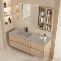 Meuble-lavabo George personnalisé en MDF laqué avec grand évier, panneau cannelé, plateau en marbre naturel et miroir intelligent LED pour salle de bain