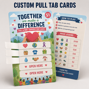 Wholesale Custom Pull Tab <b>Tickets</b> 5 Window Full Color Printed Charity Event Veteran Dinner Raffle Game Instant Win Cards - Product Image 1