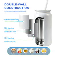 Lot de 25 gobelets isothermes à double paroi en acier inoxydable de 16 oz, écologiques, blancs, pour sublimation, type Mason Jar, pour eau, cola, café
