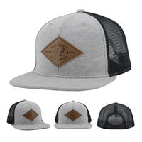 Casquette Trucker Personnalisée Style Richardson 112 en Sergé avec Broderie Main et Patch en Cuir, Gris Mélange, Maille Unisexe, Quatre Saisons