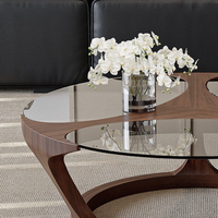 Table basse moderne en bois massif pour salon, table basse circulaire en verre