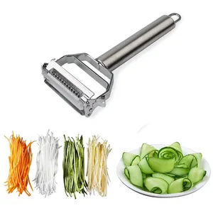 2合1不锈钢刀片金属水果蔬菜削皮器和Julienne切片机锋利的手柄工具，用于胡萝卜马铃薯去皮