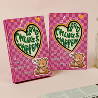 Carnet à trois volets avec motif d'échiquier 3D, cœur rose, couverture mignonne avec ours de dessin animé, reliure thermique, cadeau, journal scolaire
