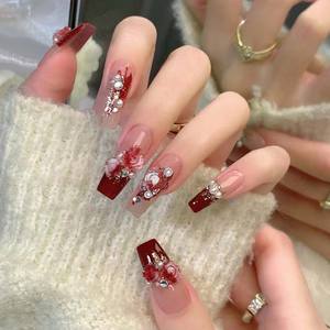 <span class=keywords><strong>Uñas</strong></span> Postizas de Lujo al por Mayor, Flores 3D, <span class=keywords><strong>Uñas</strong></span> Postizas Hechas a Mano con <span class=keywords><strong>Rosas</strong></span> y Perlas, <span class=keywords><strong>Uñas</strong></span> Postizas Francesas Largas y Cuadradas para Dedos, ABS, 24 Piezas - Product Image 4