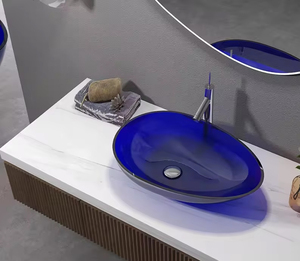 Lavabo Ovalado Moderno de Resina para Encimera con Desagüe, Capacidad de 9L, Diseño Transparente y Colorido para Baño de Villa - Product Image 2