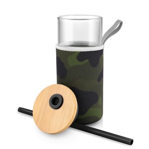 Vente chaude 20oz verre gobelet plongée tissu manchon bulle thé tasses haute borosilicate avec couvercle en bambou bouteilles d'eau randonnée - Product Image 6