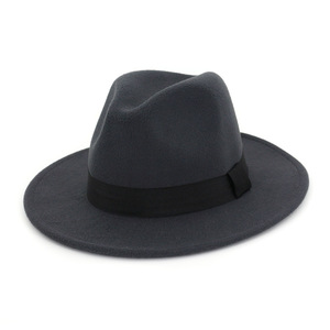 Cappello Fedora da <span class=keywords><strong>Uomo</strong></span> alla Moda in 100% Feltro di Lana con Bordo Largo e Fascia Stampata Nera - Product Image 2