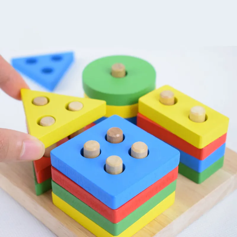 Baby Toys Colorful Wooden Geometric Sorting Board Montessori Kids Toys Stack Building Puzzle Child Gift