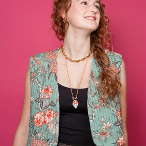 Kalung liontin kartu <span class=keywords><strong>Tarot</strong></span> berlapis emas terlaris tali berwarna sederhana modis rantai manik keberuntungan berbentuk hati dipertahankan - Product Image 2