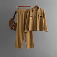 Boutique en gros 2024 automne nouveau Style français Polo col pull tempérament tricoté pantalon à la mode femmes ensembles