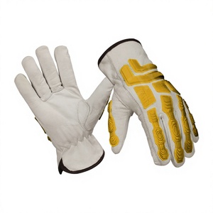 Guantes de Trabajo Resistentes a Impactos para Mecánicos, Cuero de Cabra Blanco, Dorso de Goma TPR Verde, para Trabajos de Construcción - Product Image 3