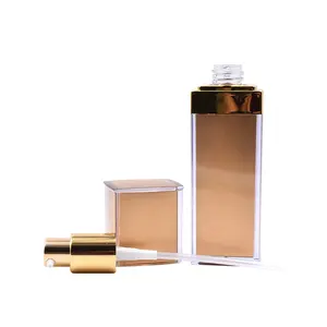 Air Tight Gold Square Luxury Sets 30ml 50ml 100ml Empty Acrylic Cosmetic Bottle for Serum Lotion Foundation with Gold Pump