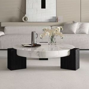 Tavolino da Caffè Moderno in Marmo Italiano con Struttura in Acciaio per <span class=keywords><strong>Soggiorno</strong></span>, Appartamento Piccolo, Arredamento di Lusso Leggero - Product Image 1