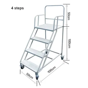 गोदाम उपयोग सुरक्षा गैर पर्ची धातु चल 2 4 6 8 10 पहियों के साथ 12 चरणों मोबाइल सीढ़ी और रेलिंग