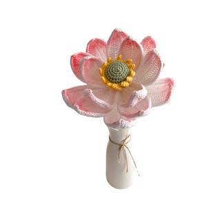 Bouquet de fleurs artificielles au crochet fait main, <span class=keywords><strong>lotus</strong></span> et pivoine, pour mariage, décoration de maison et de bureau, tissé, fini, vente en gros - Product Image 5
