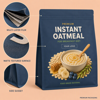 Sachets d'avoine personnalisés imprimés, qualité alimentaire, refermables, pour emballage d'avoine instantanée, pour petit-déjeuner et régime, vente en gros