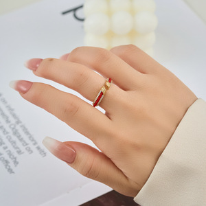 New Year Lucky Red <b>String</b> Open Ring <b>Gold</b> Plated Micro Pave Adjustable Index Finger Women's Fashion Jewelry - Product Image 2