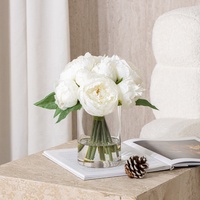 Bouquet de pivoines blanches miniatures personnalisées en soie, ensemble de fleurs artificielles pour mariage, hôtel, restaurant, fourniture de projets