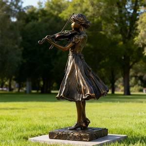 Statue de violoniste en bronze antique grandeur nature, sculpture moderne et traditionnelle en métal plaqué peint, représentant une fille jouant du <span class=keywords><strong>violon</strong></span> - Product Image 2