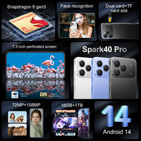 Nouveau Smartphone 5G LTE 2025 Spark 40 Pro Batterie Supérieure à 8000 mAh 16 Go+1 To Appareil Photo 108 Mpx Espagnol Deca Core Prix Usine