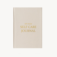 Journal de gratitude en tissu de lin crème à bordure dorée personnalisable, carnet écologique A5, journal de soins personnels, version anglaise, agenda