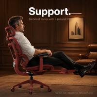 Chaise de bureau ergonomique AOR à dossier haut en maille avec repose-pieds rétractables, base en alliage rouge, aluminium robuste, pour le gaming, vente en gros d'usine