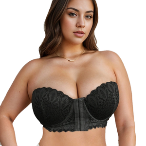 Soutien-gorge push-up sexy grande taille pour femme, haute qualité, convertible, en dentelle respirante, avec armatures, fermeture avant, dos à bretelles, antidérapant - Product Image 1