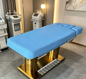 High Quality Luxury Beauty Facial Bed Comfortable Foot Control Cushion Golden Base Salon Furniture LED Light 2026 Hot Sale - Product Image 4