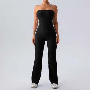 Gerippter Trägerloser Enger Eleganter Bodysuit für Damen Yoga Fitness Outdoor Party Ausgestellter Einteiler Hüfthebend Schnelltrocknender Jumpsuit Damen - Product Image 4