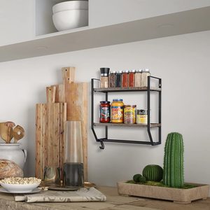Estante de Pared de 2 Niveles SENYU con Toallero y Ganchos, Estante de Almacenamiento Industrial para Baño, Diseño de Madera y Metal, Ahorro de Espacio - Product Image 5