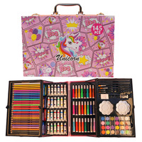 Ensemble de dessin et de peinture pour enfants, 145 pièces, boîte en aluminium double couche, crayons, aquarelles, fournitures scolaires