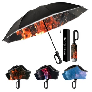 Parapluie réversible pliable automatique avec boucle à anneau de sécurité réfléchissante portable pour voyage, design tendance 2025 - Product Image 3