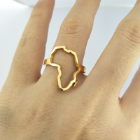 Bague ajustable en acier inoxydable avec pendentif carte de l'Afrique, anillos de acero inoxidable ajustables, bague creuse carte de l'Afrique