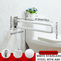 Barre d'appui WC blanche escamotable de 27,5 pouces, en forme de U, à fixation murale, en ABS, pour la sécurité des personnes handicapées et des patients blessés, support de salle de bain