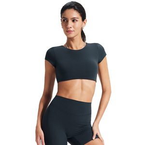 Camiseta de yoga para mujer con aberturas, <span class=keywords><strong>manga</strong></span> <span class=keywords><strong>larga</strong></span> y corta, con sujetador incorporado, espalda descubierta, ajuste ceñido, secado rápido, compresión, para gimnasio y fitness - Product Image 5