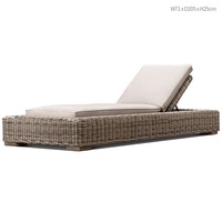 Cama Reclinable de Madera Maciza de Lujo Moderno, Sofá de Exterior de Teca Antiséptica y Duradero, Tumbona con Cojín de Ratán para Hotel, Playa y Piscina