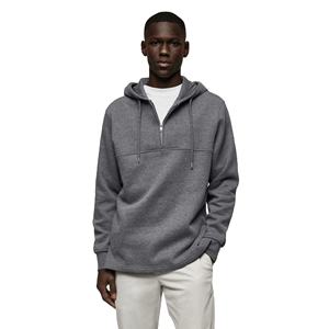 Custom High Quality Half Zipper Hoodies <b>Men's</b> 100% cotton Fleece blended Heavyweight Loose Shoulder <b>Cropped</b> <b>Men's</b> Zip up Hoodies - Product Image 1