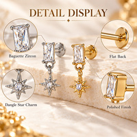 Boucles d'oreilles pendantes en forme de goutte d'eau avec zircone cubique en acier inoxydable 316L à dos plat pour femmes, pour piercing au cartilage et superposition d'oreilles