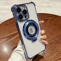 Étui de téléphone transparent avec support magnétique électroplaqué à quatre coins pour iPhone 18 17 Air 16 15 14 Plus 13 12 11 Pro Max Xr Xs Max