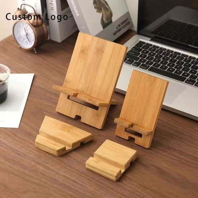 Reusable Bamboo Phone Stand - Wooden Mobile Holder for Desk & Office