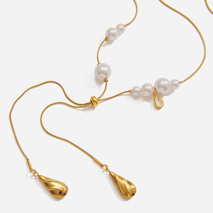 Pearl Necklace Teardrop Shape AA Grade Gold Plated Bezel Setting Everyday Wear Women's Jewelry - Product Image 1