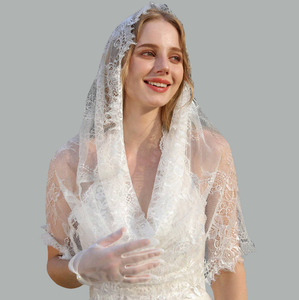 White Lace Bridal Mantilla <strong>Veil</strong> Latin Wedding Shoulder <strong>Cape</strong> Scarf Church Wedding Bridal Head <strong>Veil</strong> 80*60cm White Headcarf - Product Image 5