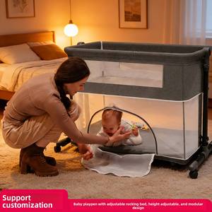 Lit de jeu portable pliable et connectable, <span class=keywords><strong>grand</strong></span> lit bébé, berceau à bascule, table à langer pour nouveau-nés, modèle C966, avec moustiquaire à roulettes - Product Image 4