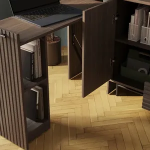 Swivel <strong>Desk</strong> Modern Brown Pull Out <strong>Desk</strong> <strong>with</strong> Drawers and Doors Spacious Storage Room for Office Working <strong>Desk</strong> - Product Image 4